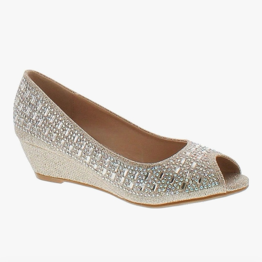 Sparkling Rhinestone Peep-Toe Wedges